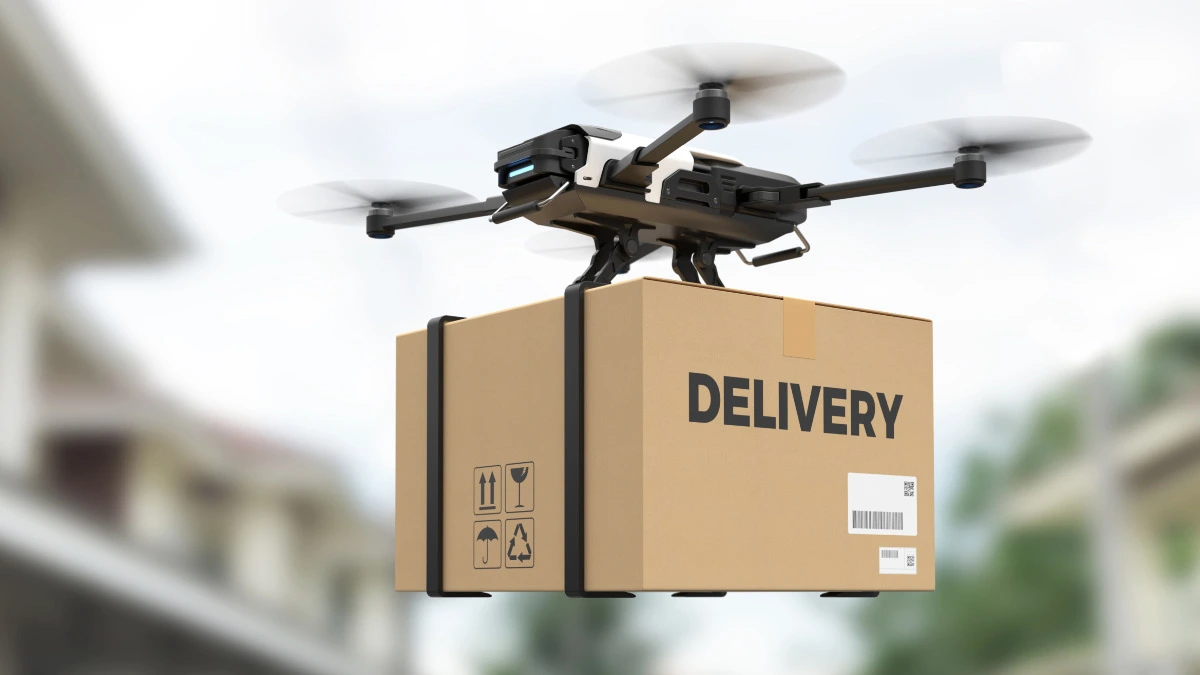 Dron entregando un paquete 
