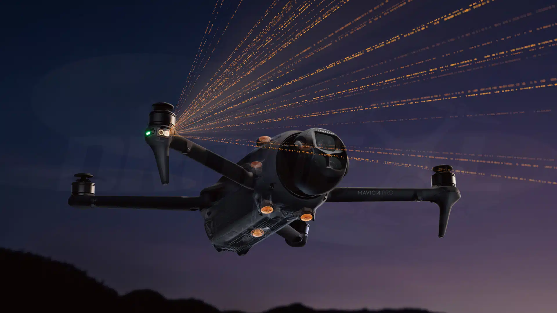 Primer plano del DJI Mavic 4 Pro y fondo oscuro