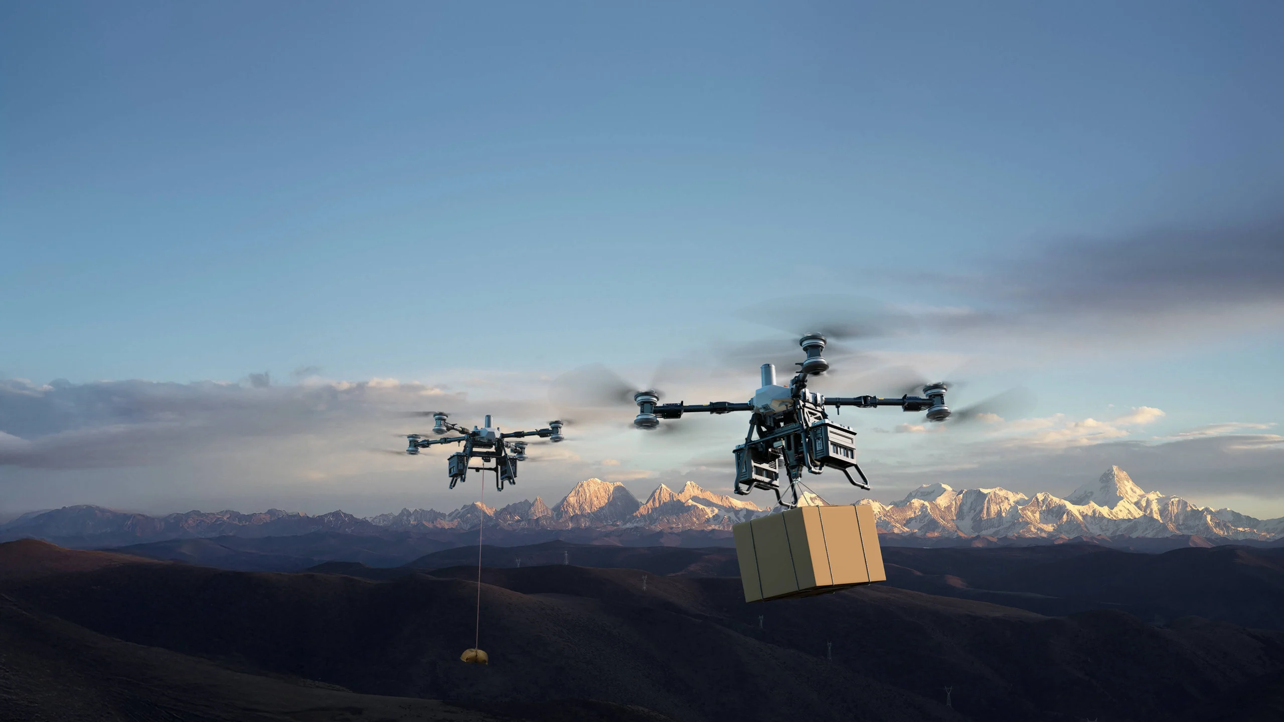 Imagen del FlyCart 100 volando con una carga